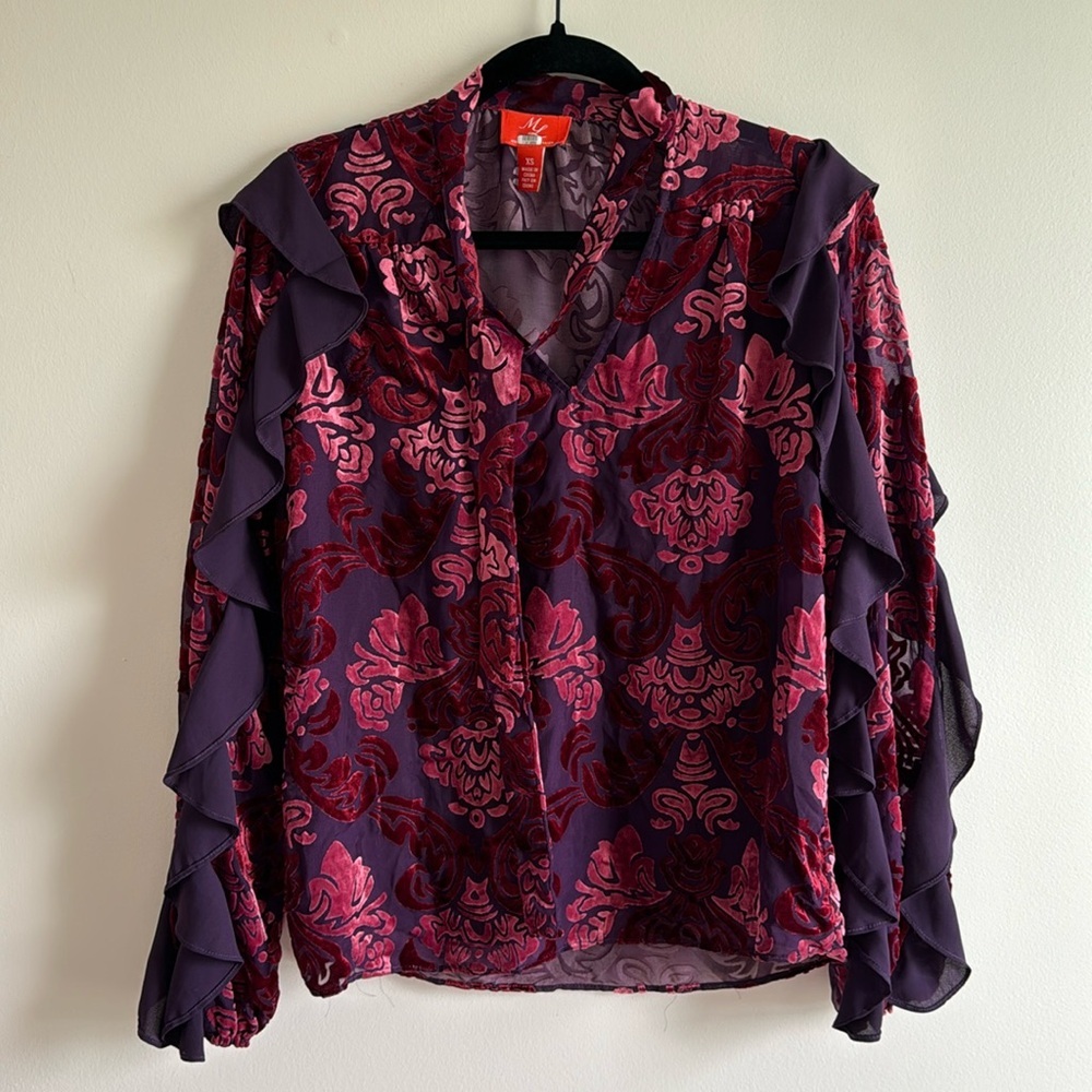 Monique Lhuililler Velvet Floral Blouse - Size XS - Picture 2 of 7